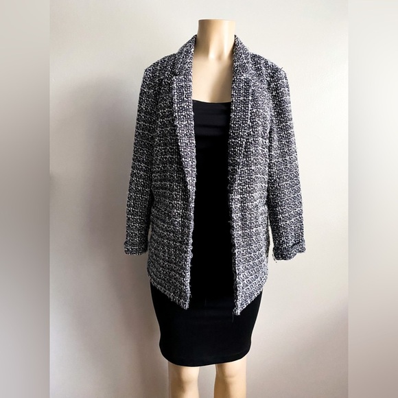 $128‼️Nanette Lepore Black White Tweed Open Front Blazer Classic Career Relaxed - Picture 5 of 11